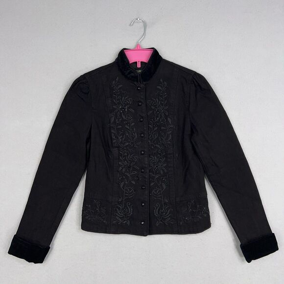 Ralph Lauren Jeans Co Jacket Womens Small Petite Embroidered Floral Velvet Boho - Picture 1 of 14